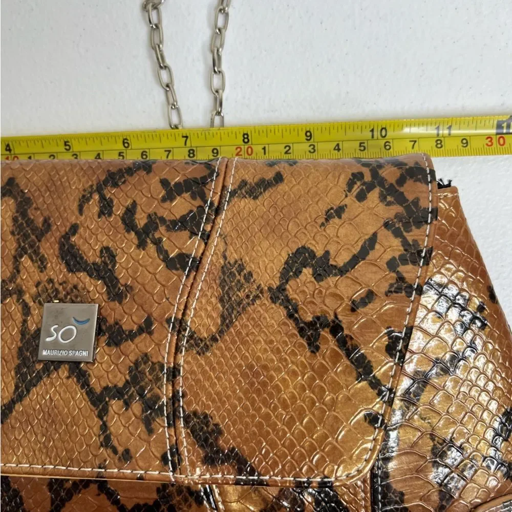 Maurizio Spagni Metallic Copper Reptile Trapezoid Chain Shoulder Bag Clutch